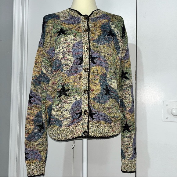 South Cotton Sweaters - Vintage 90’s South Cotton Hand Knit Cardigan Sweater Heavy Multi Color Knit